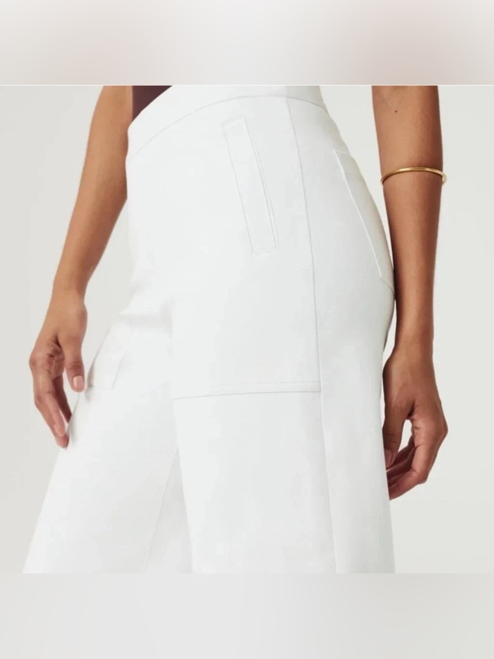 Spanx White On-The-Go Crop Trousers Wide Leg Pull On Stretch Small‎